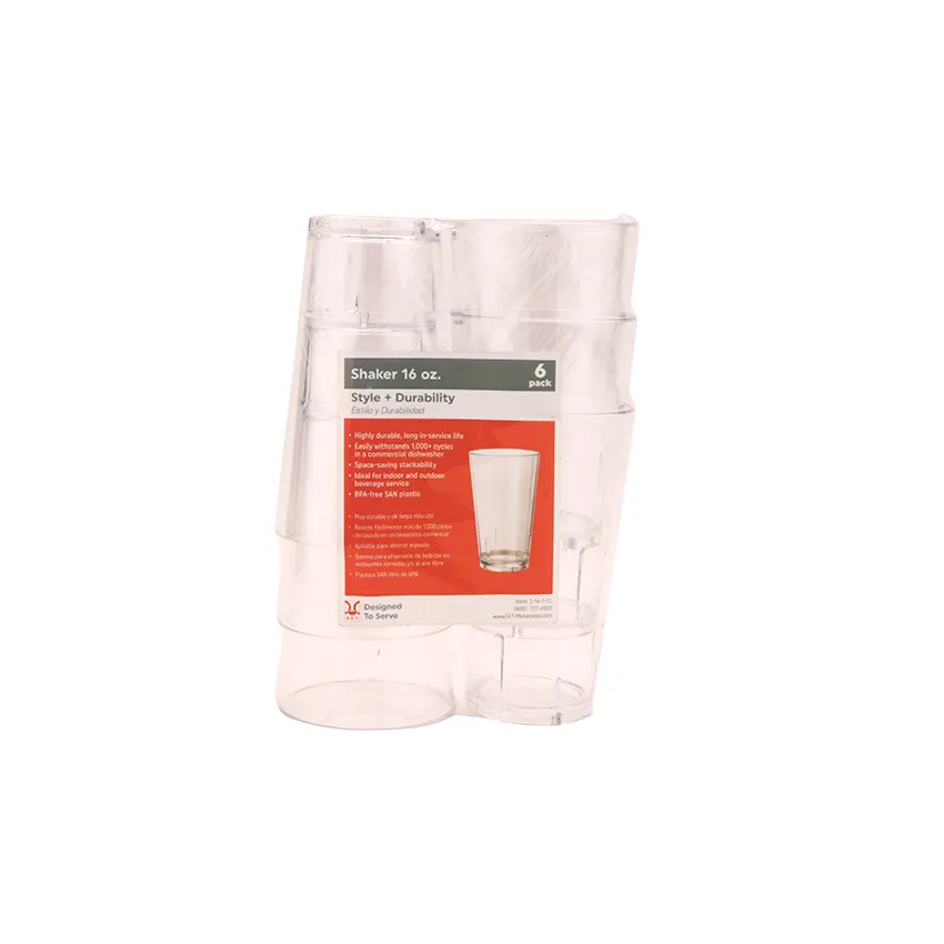 GET SP-S-16-1-CL Clear Shaker/Tumbler, 16 Oz., 3-1/2" Dia. x 6" H, SAN, Smooth Finish - Set