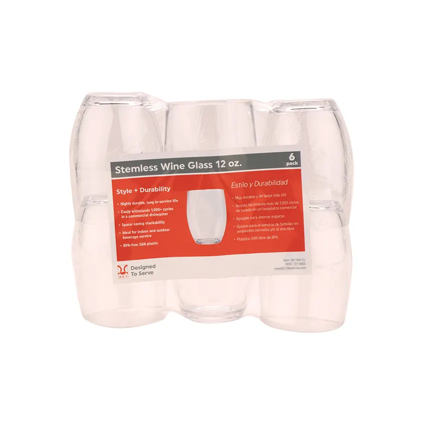 GET SP-SW-1461-CL Clear Stemless Wine Glass, 12 Oz., 3-2/5" Dia. X 4-7/10"H, BPA Free, SAN - Set