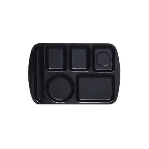 GET TL-151-BK Tray, 14-5/8" x 9-3/4", 6-Compartment Melamine, Black, Left‑Handed, NSF - 1 Dozen