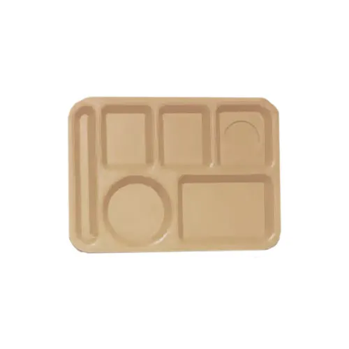 GET TL-153-T Cafeteria Tray, 13-5/8" x 9-3/4", 6 Compartment, Left-Handed, Tan Polypropylene - Dozen