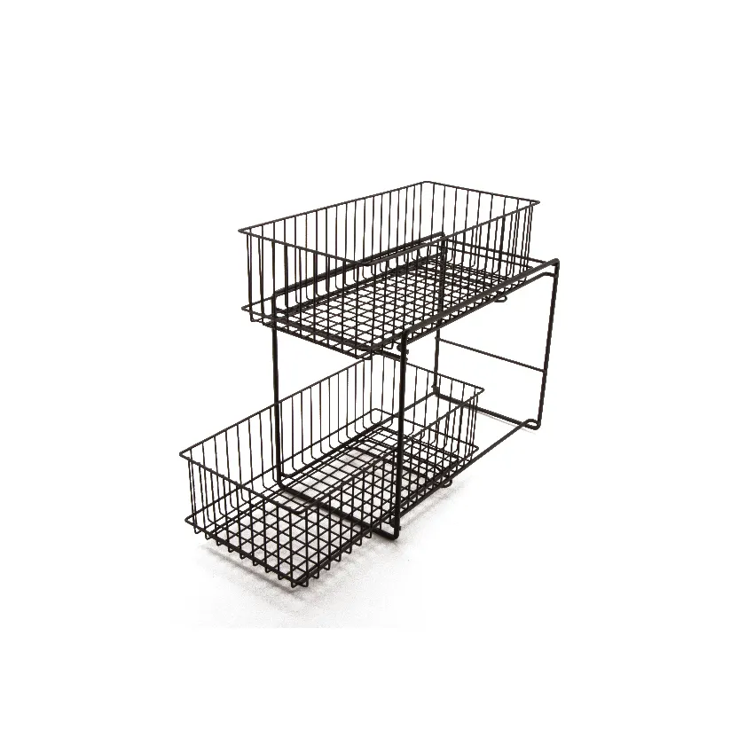 GET WB-309-MG Sliding Shelf Basket 2-Tier 13-7/10" x 7-3/10" x 10" H, Powder-Coated Iron Grey