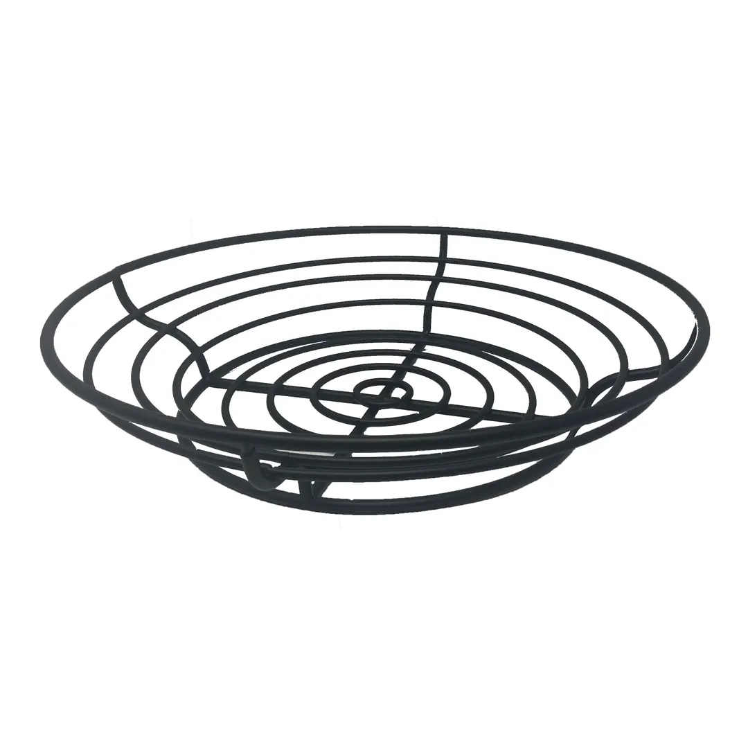GET WB-720 Pastry Basket, 15" Dia. x 3" H, Round Wire Construction, Powder‑Coated Iron, Black Finish