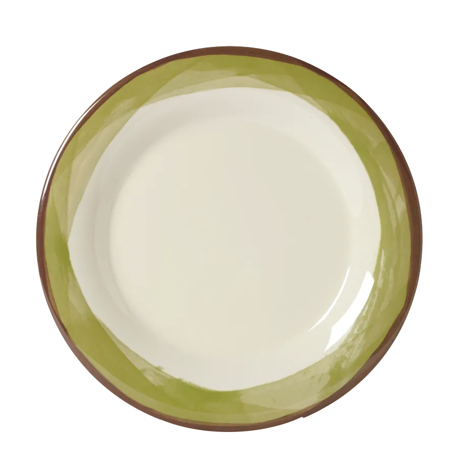 GET WP-10-DI-KNG Diamond Ivory Plate, 10.5" Dia Round Wide Rim, Melamine, Kanello Green - Dozen
