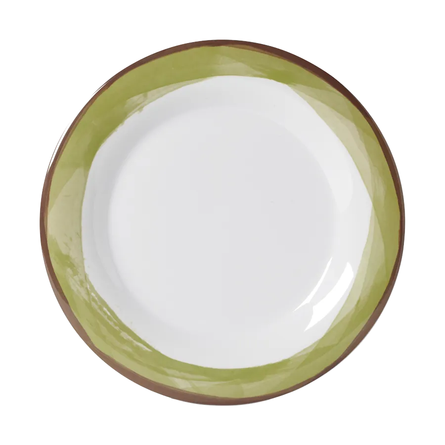 GET WP-10-DW-KNG Diamond White Plate, 10.5" Dia Round Wide Rim, Melamine, Kanello Green - Dozen