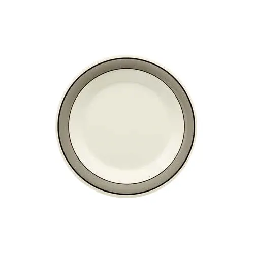 GET WP-12-CA Diamond Cambridge Plate – 12" Round Wide Rim Melamine White with Gray Rim - 1 Dozen