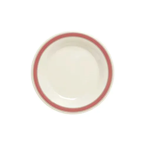 GET WP-9-OX Plate, 9" Round Wide Rim, White with Pink Rim, Melamine, BPA‑Free, NSF - 1 Dozen