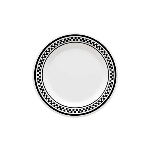 GET WP-9-X Plate 9" Round Rim White/Black Checkerboard Melamine Dishwasher BPA‑Free NSF - Dozen