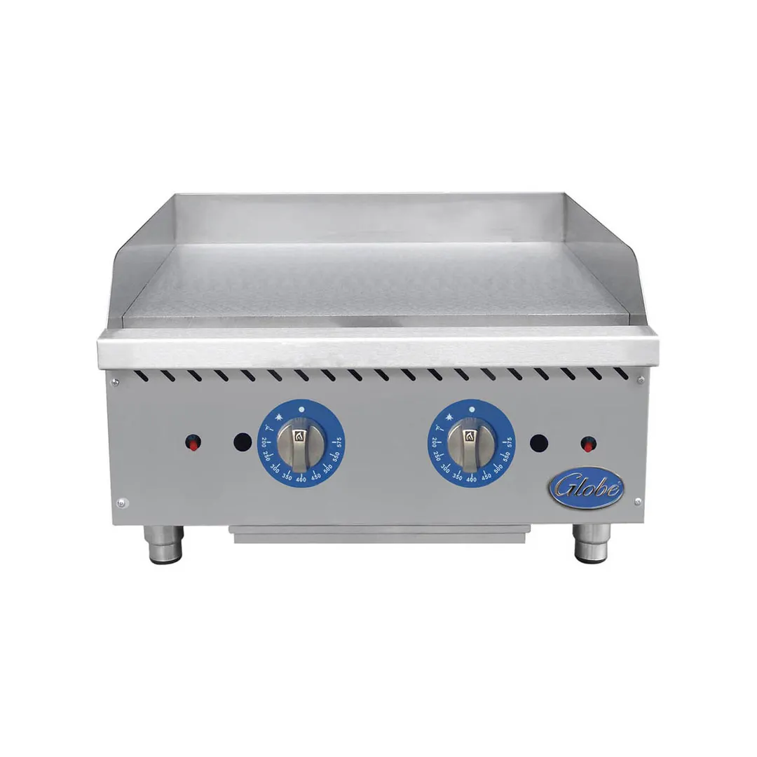 Globe GG24TG 24" Countertop Gas Griddle, Thermostatic Controls, 1" Steel Plate, 60.000 BTU