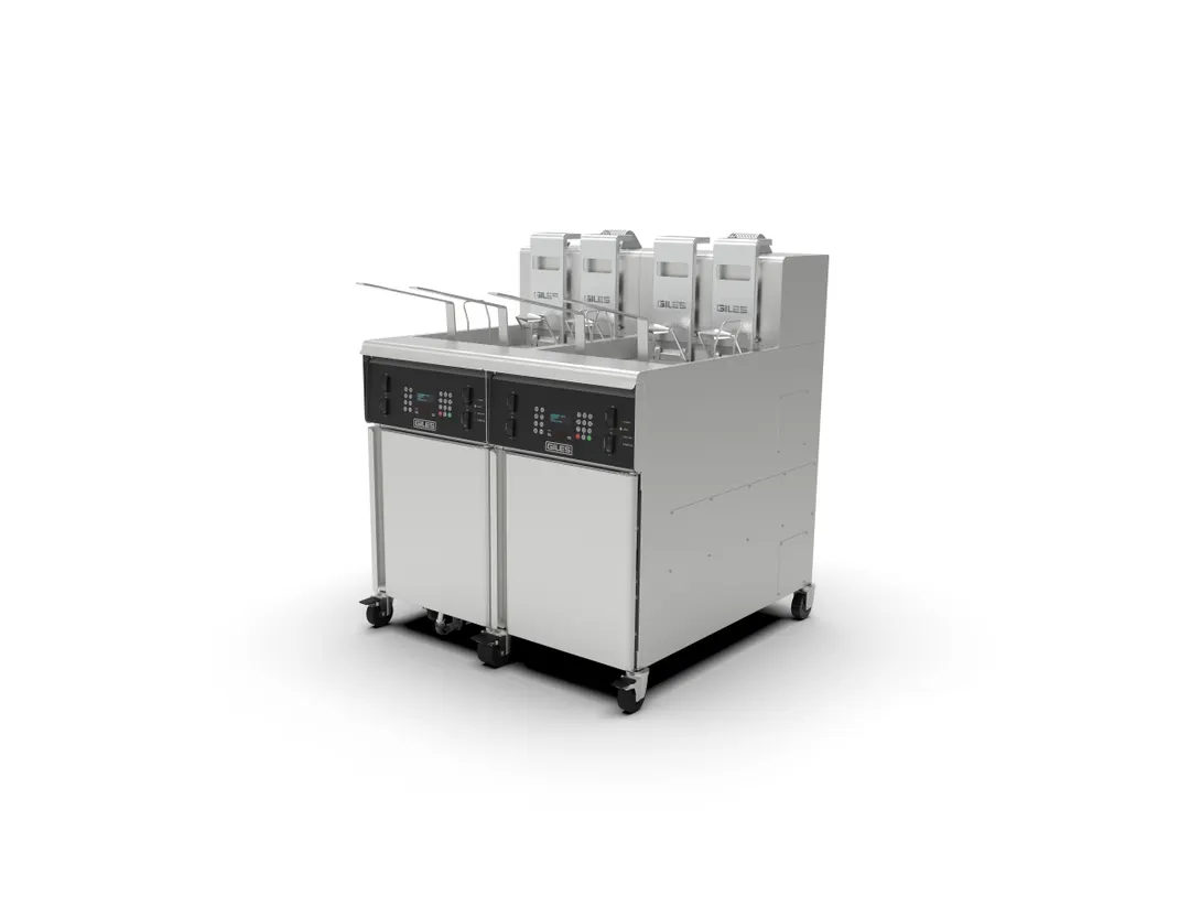 Giles GBF-80/80G Multiple Battery Gas Fryer w/ (2) 80-lbs Frypots, Built-In Filtration, Computer Control