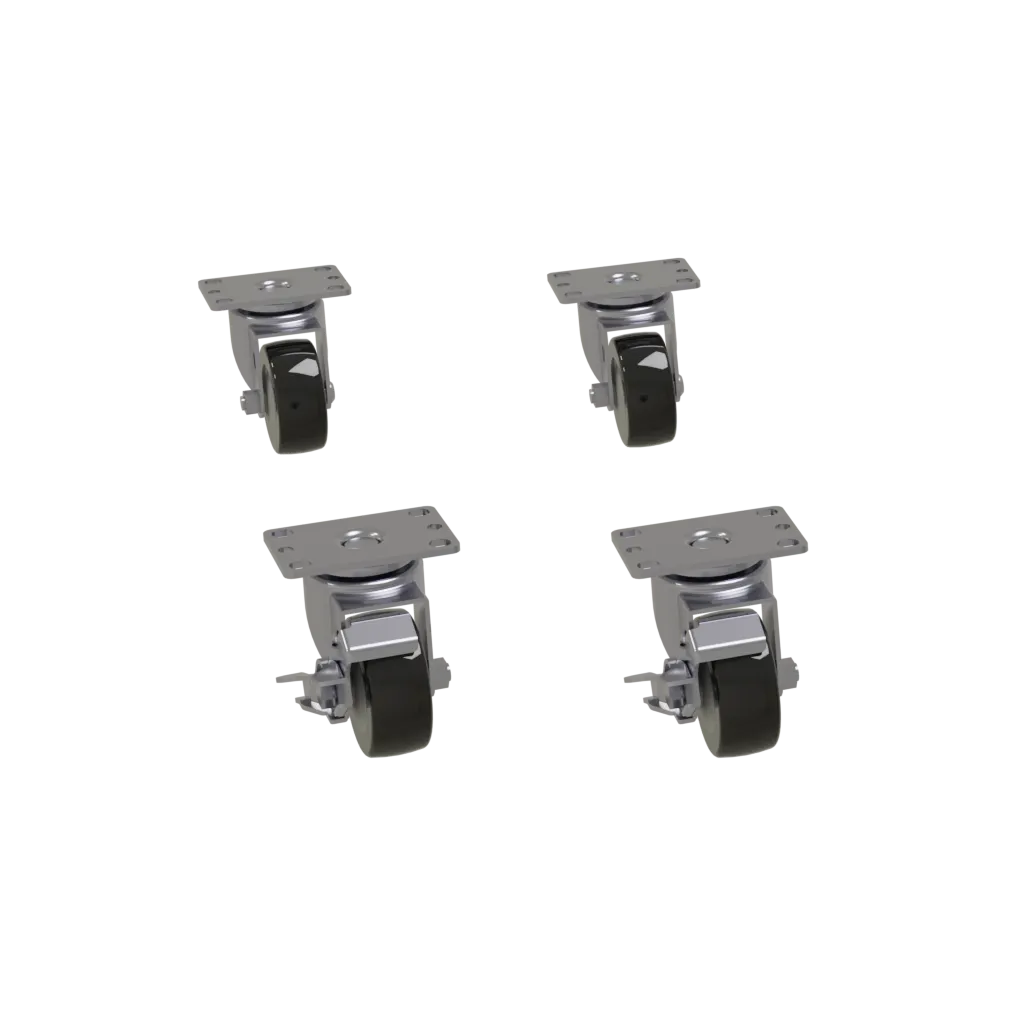 Glastender C-4X4-1/8 Casters 4‑1/8" Front‑Serviced Cooler Wheels, Heavy‑Duty Cast Iron, Set of 4