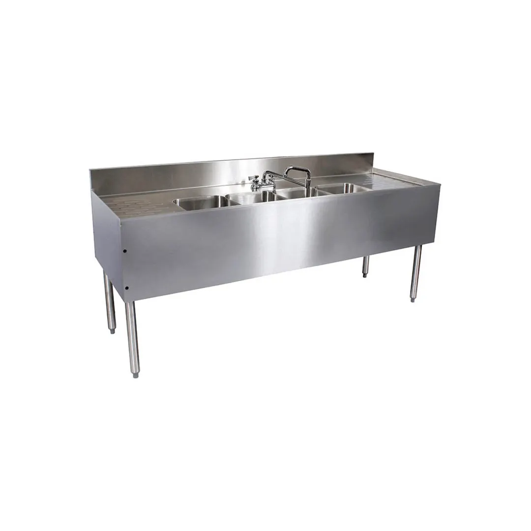 Glastender C-FSB-96 96" 4 Compartment Underbar Sink w/ 2 Drainboards, Deck-Mount Faucet