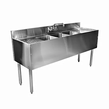 Glastender C-TSB-48R 48" 3 Compartment Underbar Sink w/ 1 Left Drainboard, Deck-Mount Faucet
