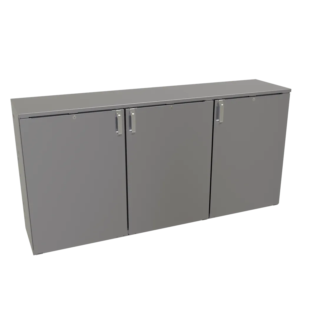 Glastender CS1RB72 – 72" 3‑Section Bar Cooler, Black/SS Top, Remote Unit, Swing Doors, LED, Shelves