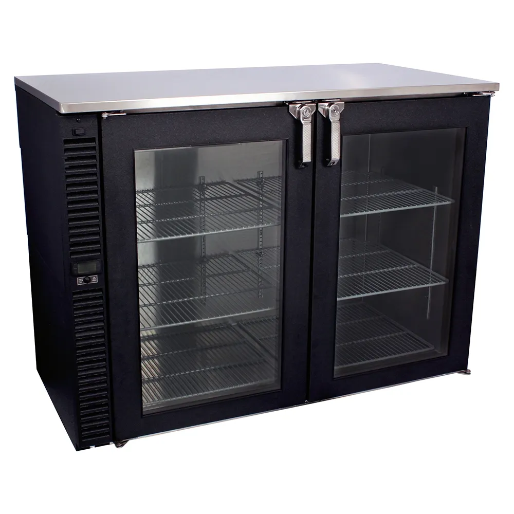 Glastender F1SB44 44" Black Glass Froster, 299 Mugs Capacity, Bar Profile