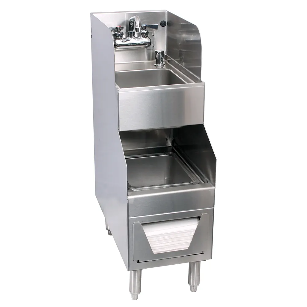 Glastender FS12 Stainless Steel Underbar Hand & Wet Waste Sink, Faucet Included - 12"W x 24"D