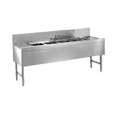Glastender FSB-72L-S 72" 4 Compartment Underbar Sink w/ 1 Right Drainboard, Splash-Mount Faucet