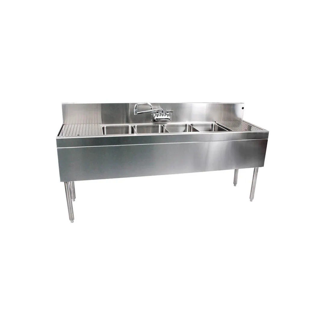Glastender FSB-72R-S 72" 4 Compartment Underbar Sink w/ 1 Left Drainboard, Splash-Mount Faucet