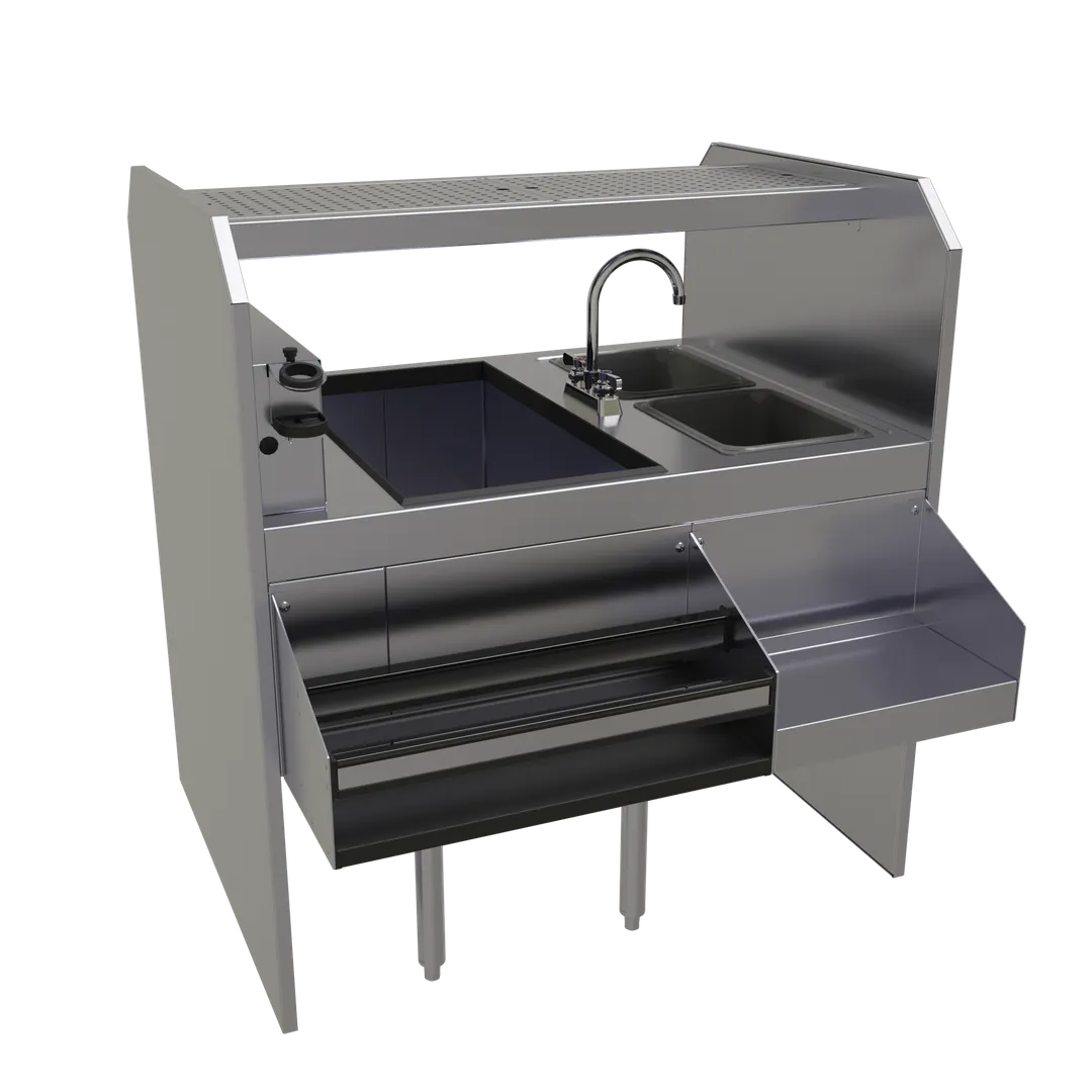 Glastender PSA-42R 42" Pass-Thru Combo Underbar Ice Bin/Cocktail Station w/ Overshelf - Right