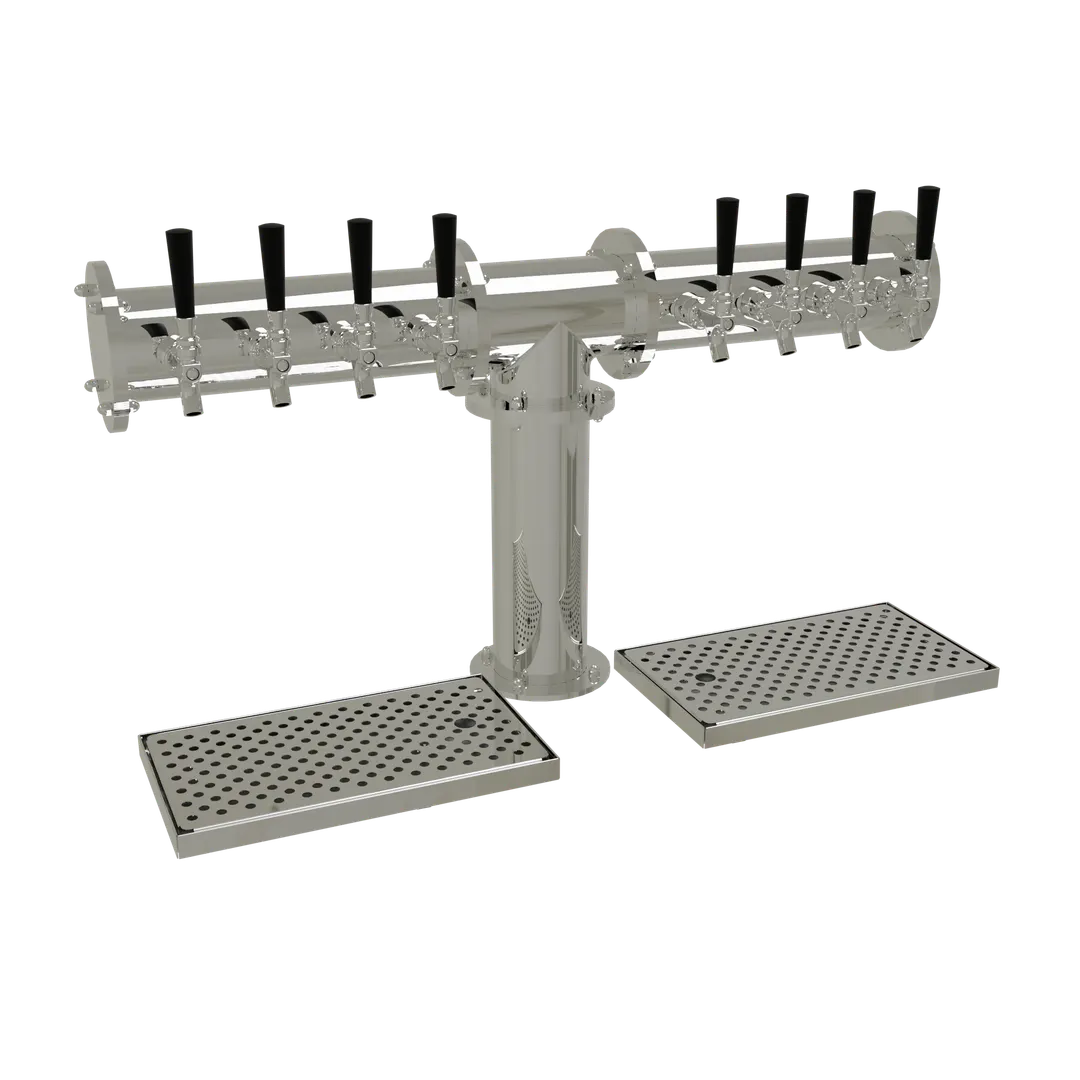 Glastender PT-8-MFR Countertop Draft Tower, 8 SS Faucets, 4" Column, Glycol‑Cooled Mirror‑Finish