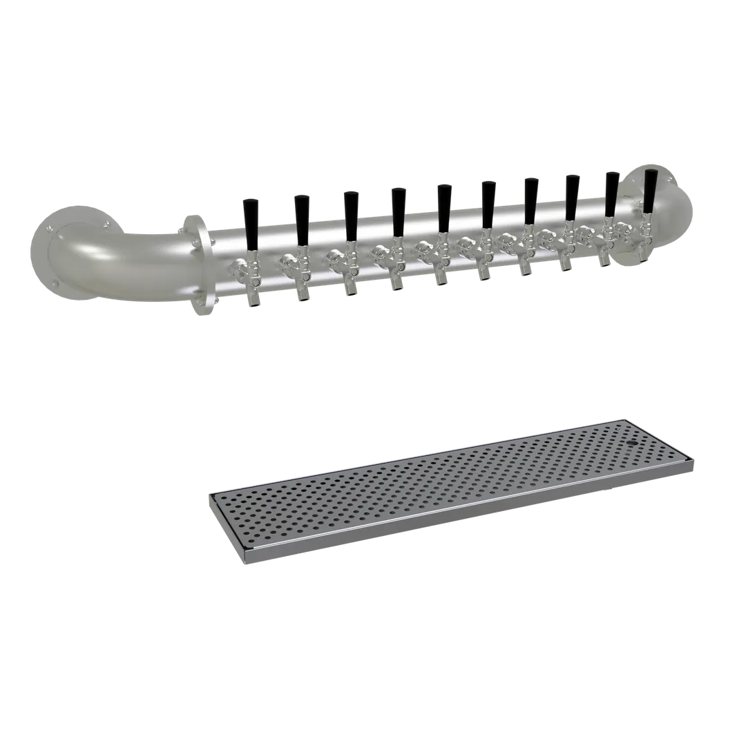 Glastender PW-10-SSR Pipe Wall Draft Tower, 10‑Tap SS, Glycol‑Cooled Cold Plate, Removable Drain Pan