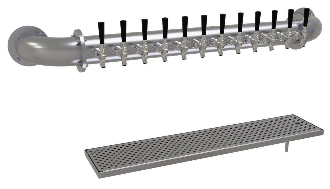 Glastender PW-12-SSR Pipe Wall Draft Tower – 12‑Tap SS, Glycol‑Cooled, Drain Pan, SS Finish