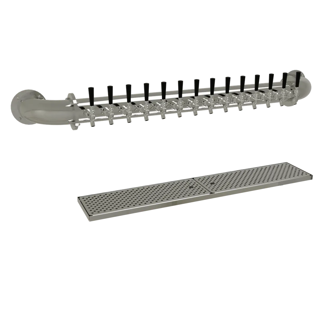 Glastender PW-14-MFR Wall Draft Tower – 14‑Tap Stainless Steel, Glycol‑Cooled, Cold Plate, Drain Pan