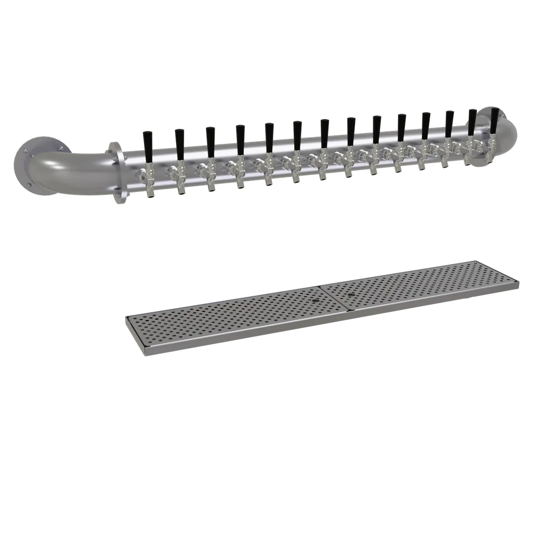 Glastender PW-14-SSR Wall Draft Tower, 14 Faucets, Glycol‑Cooled Plate, Stainless Finish, Drain Pan