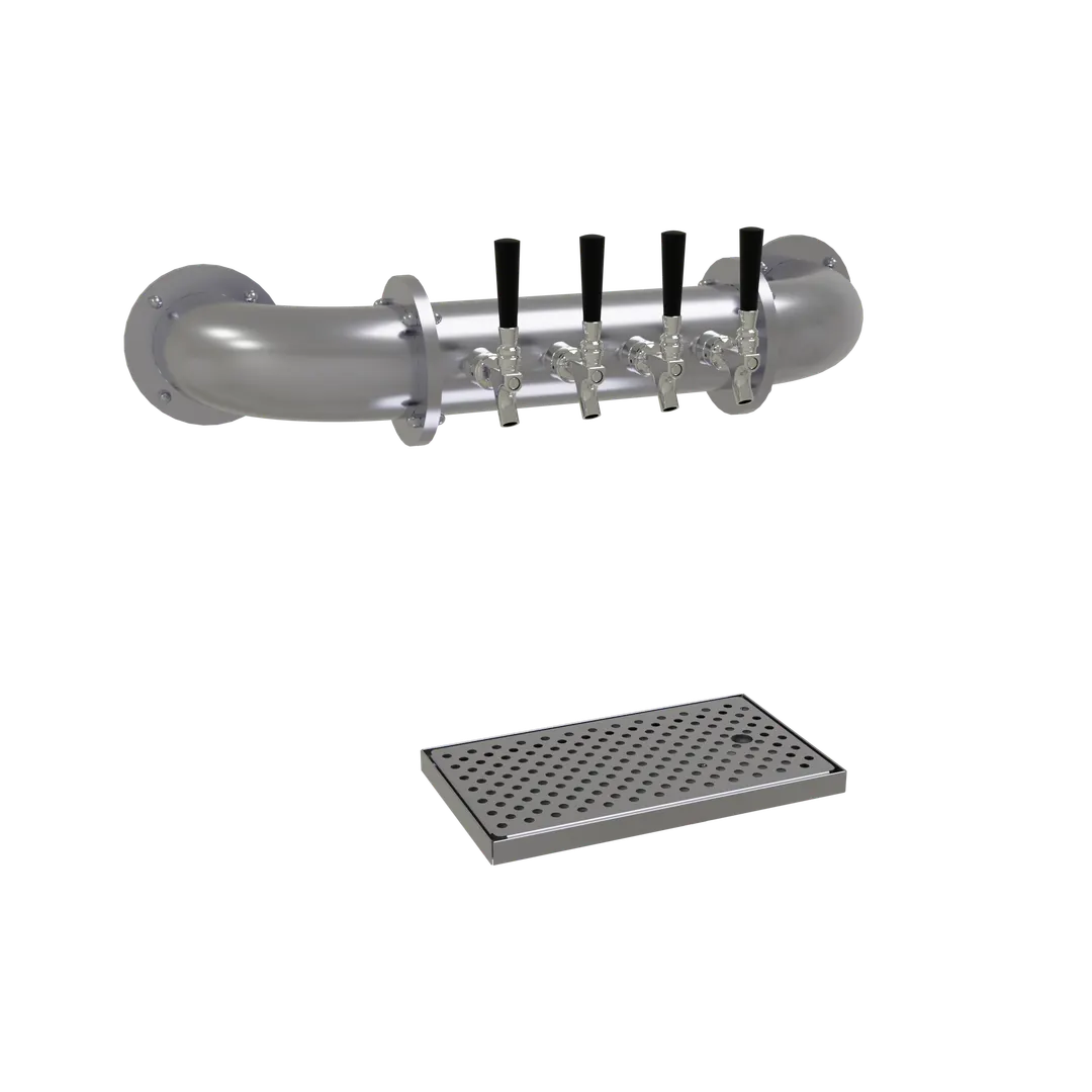 Glastender PW-4-SSR Wall Draft Tower, 4‑Tap Stainless Steel, Glycol‑Cooled Cold Plate, Drain Pan