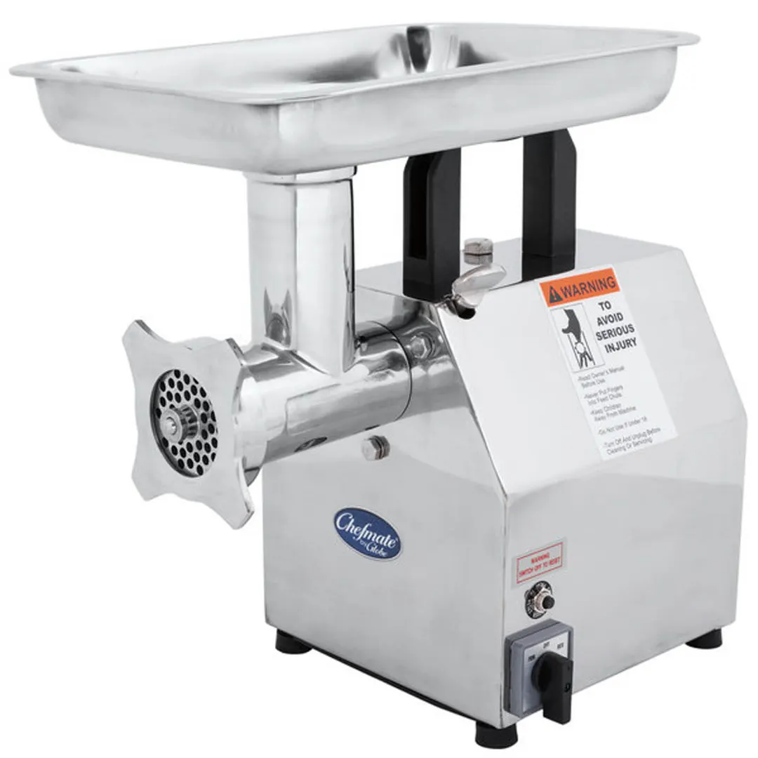 Globe CM12 Countertop Electric Meat Grinder – 1 HP, 250 lbs/hr, #12 Hub, 170 RPM, 1/4” & 5/16” Plates, Chefmate™ Chopper