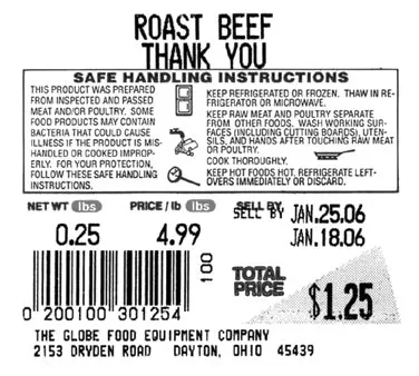 Globe E12 Safe Handling Labels for GSP30A & GSP30B Scales, 2.36"W x 2.52"H, Sold per Dozen