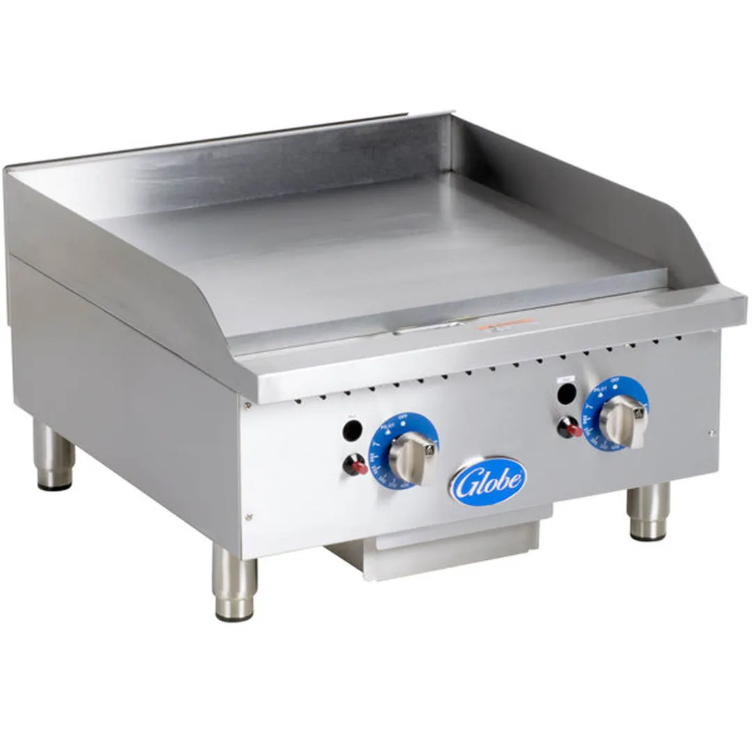 Globe GG24TG 24" Countertop Gas Griddle, Thermostatic Controls, 1" Steel Plate, 60.000 BTU