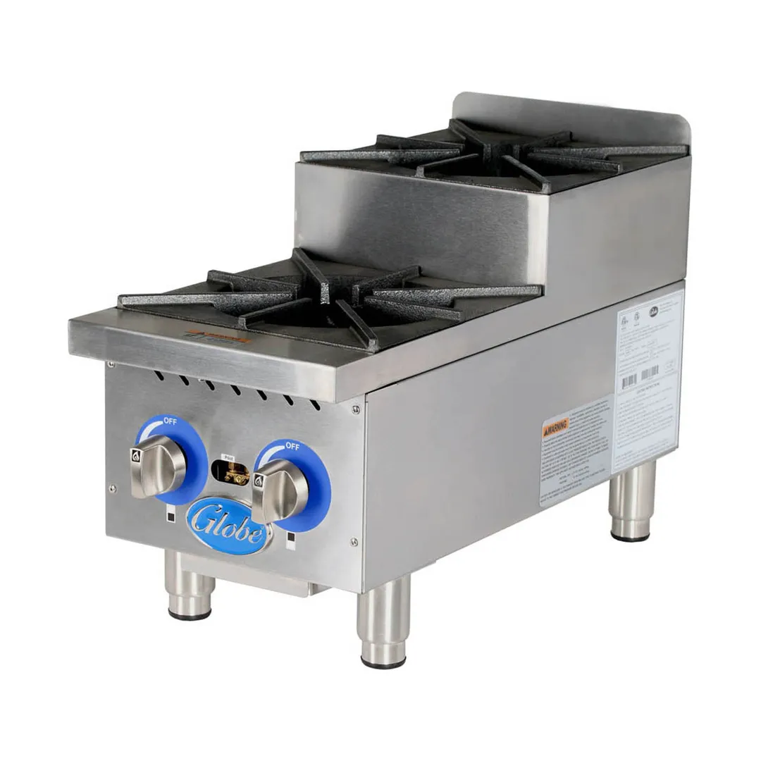 Globe GHPSU212G 12" Countertop Step-Up Gas Hotplate with (2) Burners, 60.000 BTU