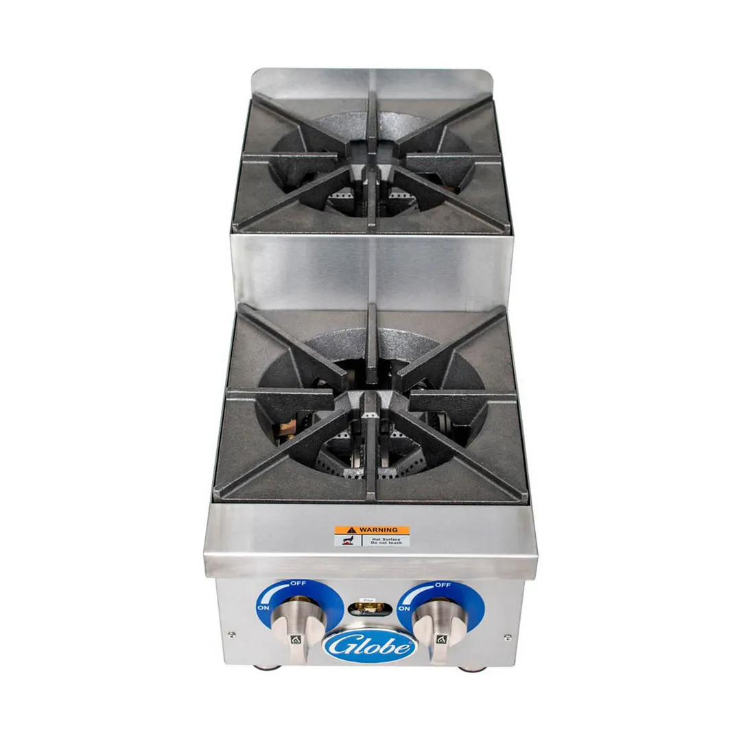 Globe GHPSU212G 12" Countertop Step-Up Gas Hotplate with (2) Burners, 60.000 BTU