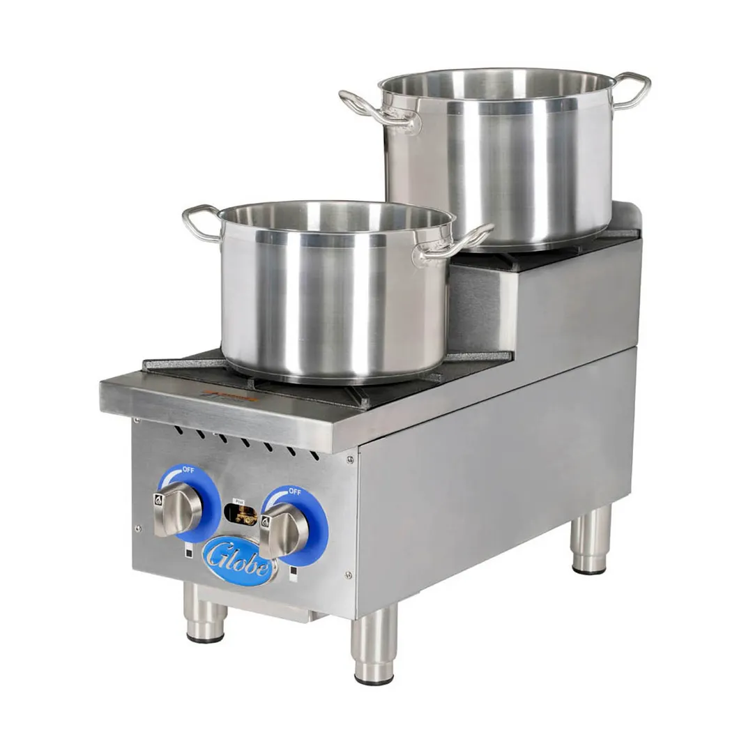 Globe GHPSU212G 12" Countertop Step-Up Gas Hotplate with (2) Burners, 60.000 BTU
