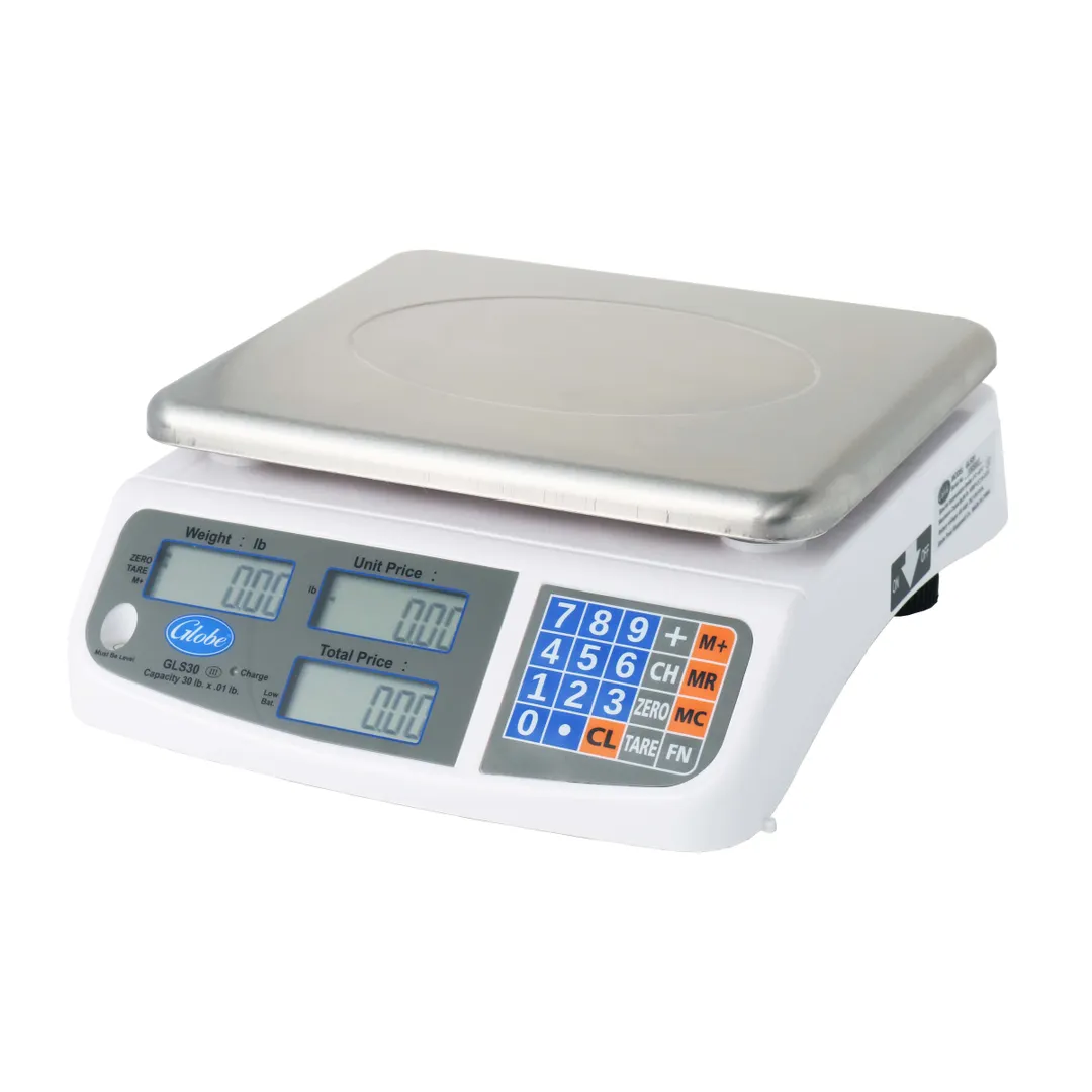 Globe GLS30 - 30 lb 0.01 lb Legal Trade Scale, 8"x10" Stainless Steel Platform, LCD, Auto Tare, 40‑Item Memory