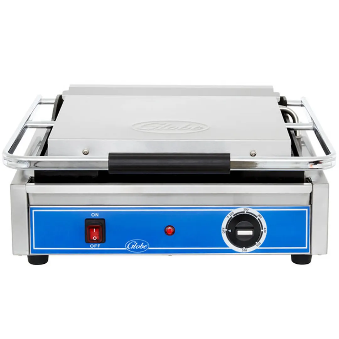 Globe GSG1410 19" Single Sandwich Panini Grill w/ 14" x 10" Smooth Plates, 120V
