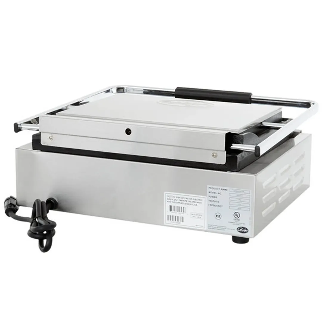 Globe GSG1410 19" Single Sandwich Panini Grill w/ 14" x 10" Smooth Plates, 120V