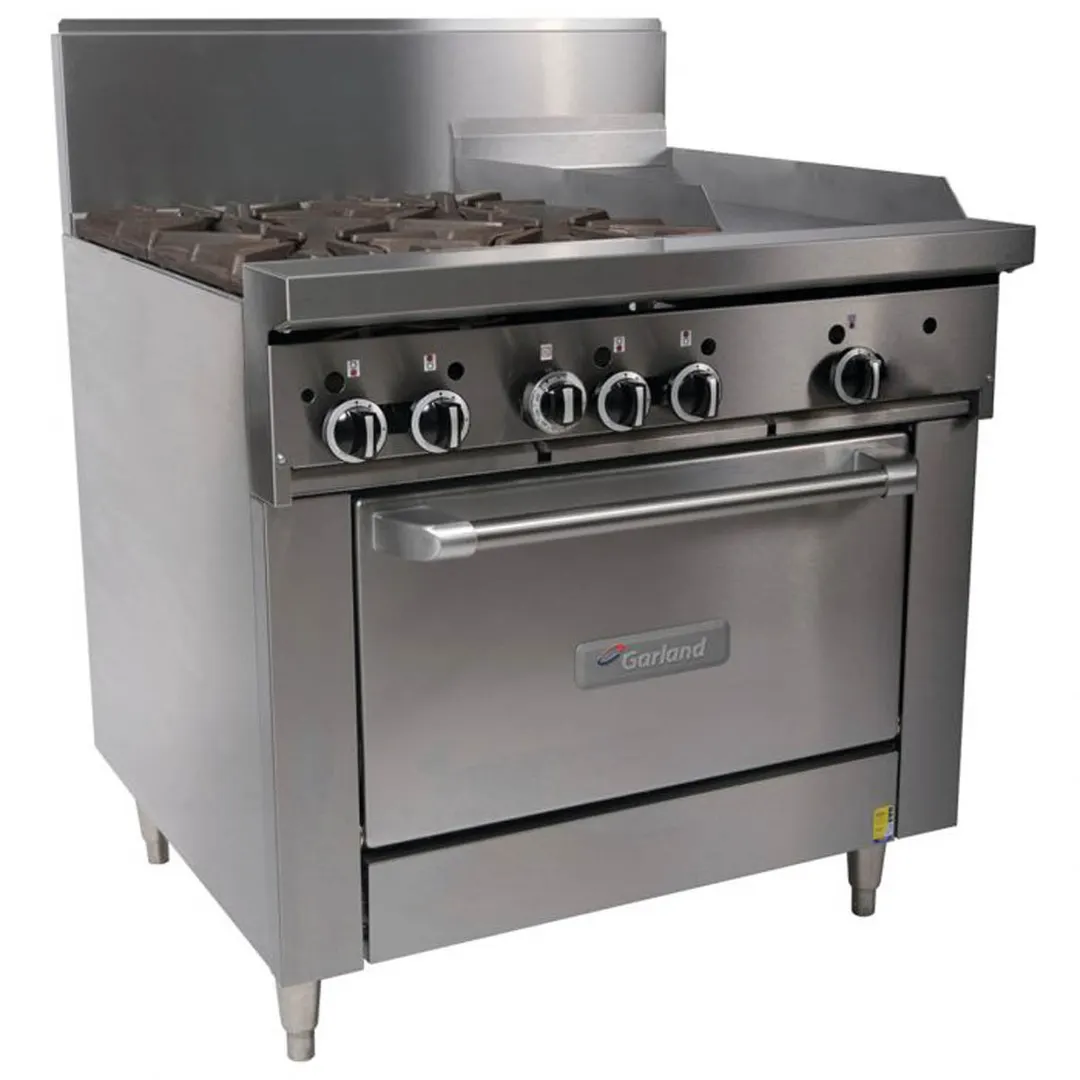 Garland US Range G36-4G12S 36" Gas Range w/ (4) Open Burners, 12" Griddle, (1) Cabinet Base, 150.000 BTU 