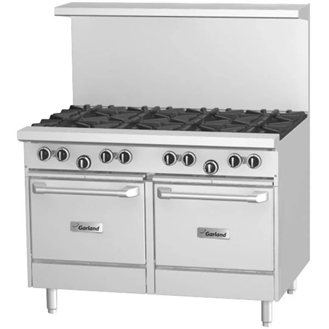 Garland US Range G48-8LL 48" Gas Restaurant Range w/ (8) Open Burners, (2) Space Saver Ovens, 328.000 BTU