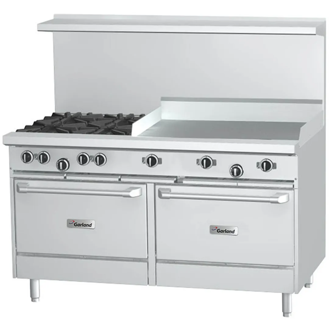 Garland US Range G60-4G36RS 60" Gas Restaurant Range w/ (4) Open Burners, 36" Griddle, (1) Standard Oven, (1) Cabinet Base, 224.000 BTU