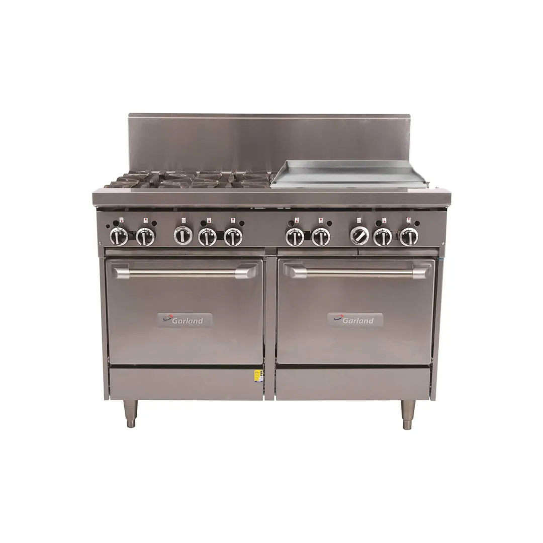 Garland US Range GF48-4G24LL 48" Gas Restaurant Range w/ (4) Burners, 24" Griddle, (2) Space Saver Ovens, 204.000 BTU