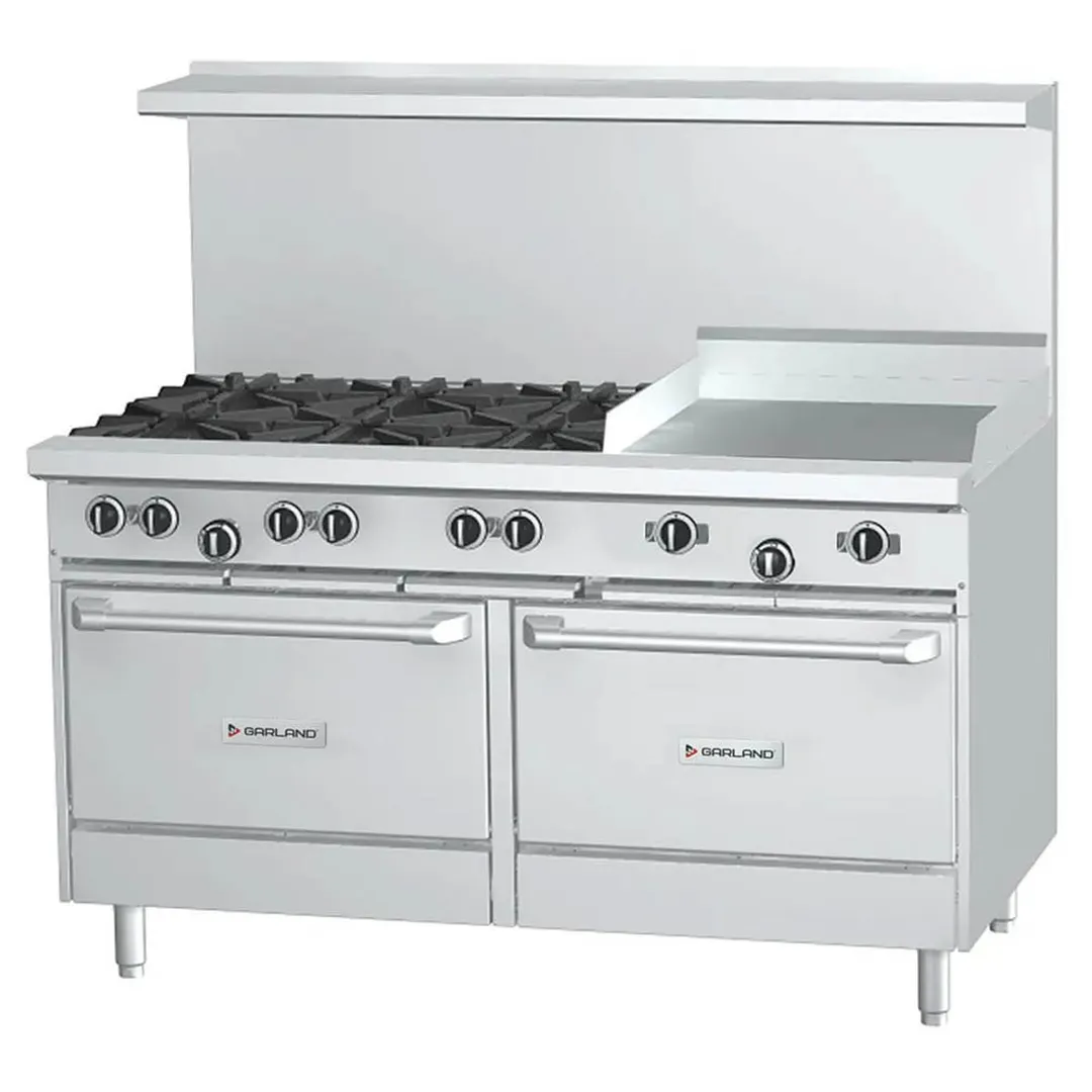 Garland US Range GF60-6G24RR 60" Gas Restaurant Range w/ (6) Open Burners, 24" Griddle, (2) Standard Ovens, 268.000 BTU