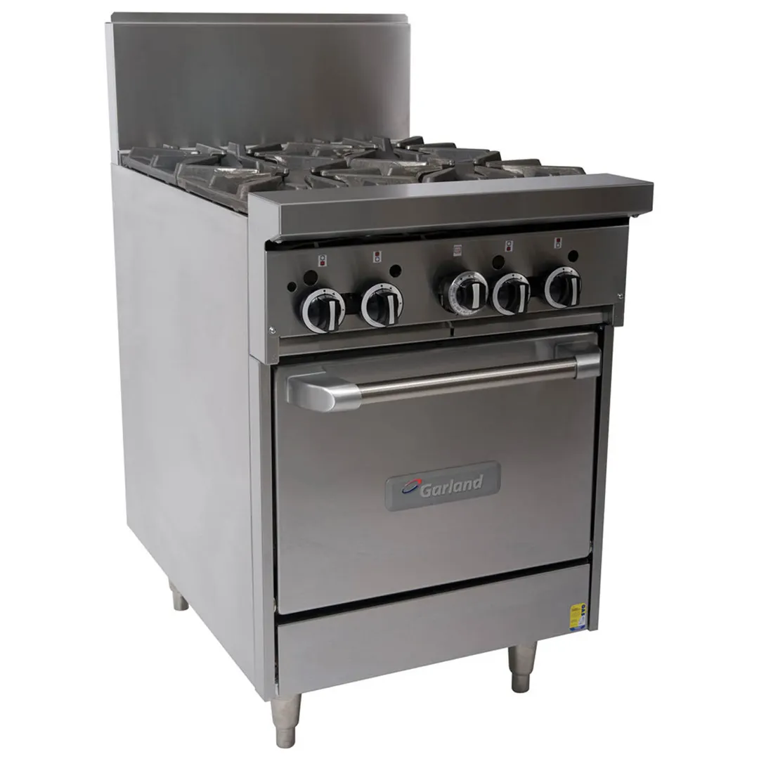 Garland US Range GFE24-4L 24" Gas Restaurant Range w/ (4) Open Burners, Electric Spark Ignition, (1) Space Saver Oven, 136.000 BTU