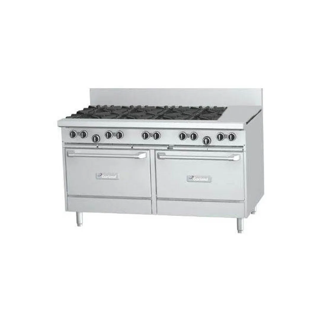 Garland US Range GFE60-8G12RR 60" Gas Restaurant Range w/ (8) Open Burners, 12" Griddle, Electric Spark Ignition, (2) Standard Ovens, 302.000 BTU
