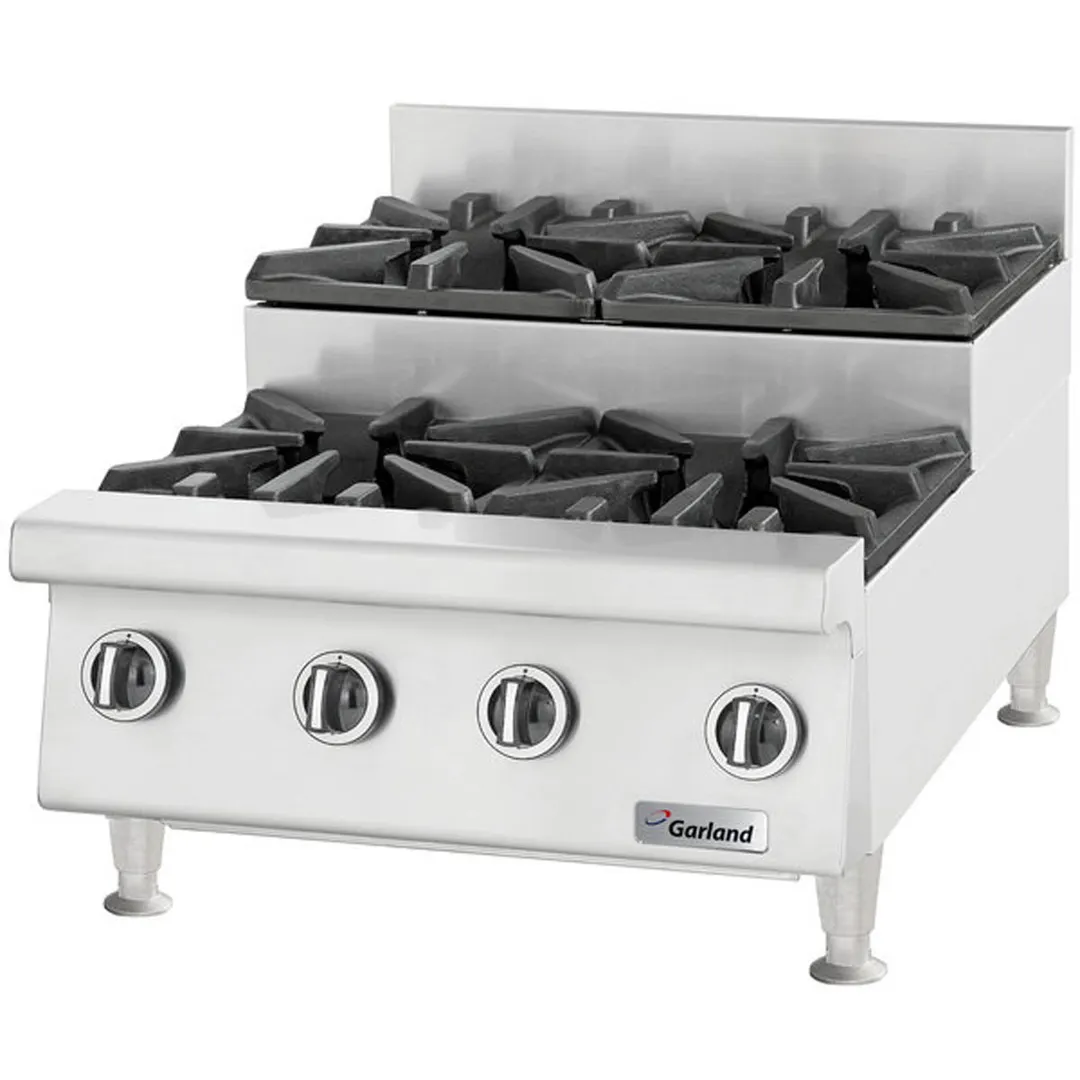 Garland US Range GTOG24-SU4 24" Countertop Heavy Duty Step-Up Gas Hotplate with (4) Burners, 120.000 BTU