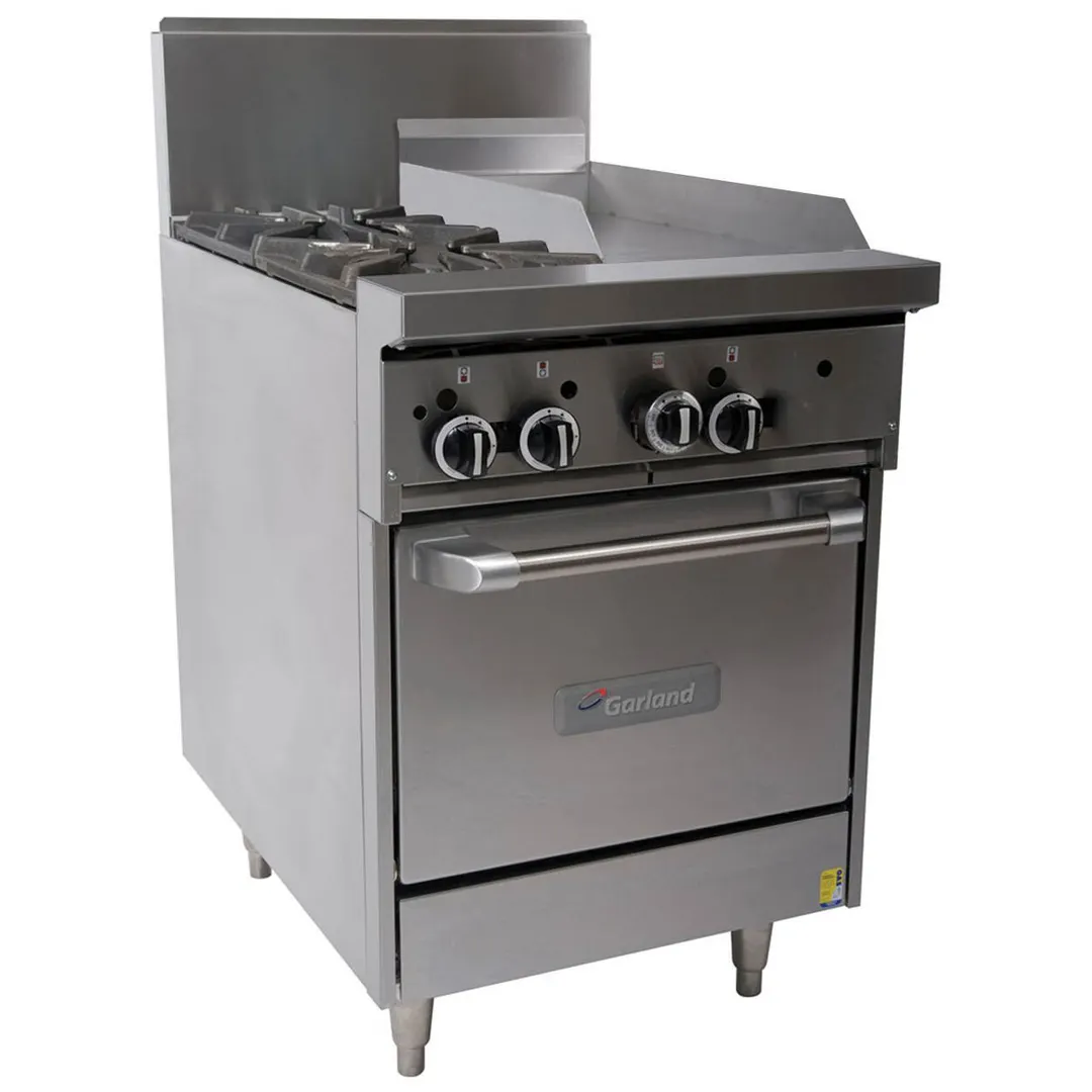 Garland US Range U24-2G12L 24" Gas Restaurant Range w/ (2) Open Burners, 12" Griddle, (1) Space Saver Oven, 114.000 BTU 