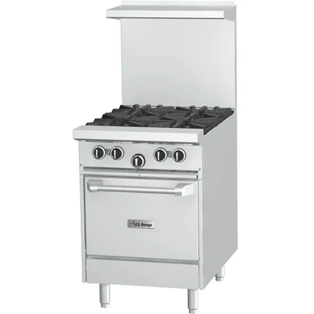 Garland US Range U24-4L 24" Gas Restaurant Range w/ (4) Open Burners, (1) Space Saver Oven, 132.000 BTU