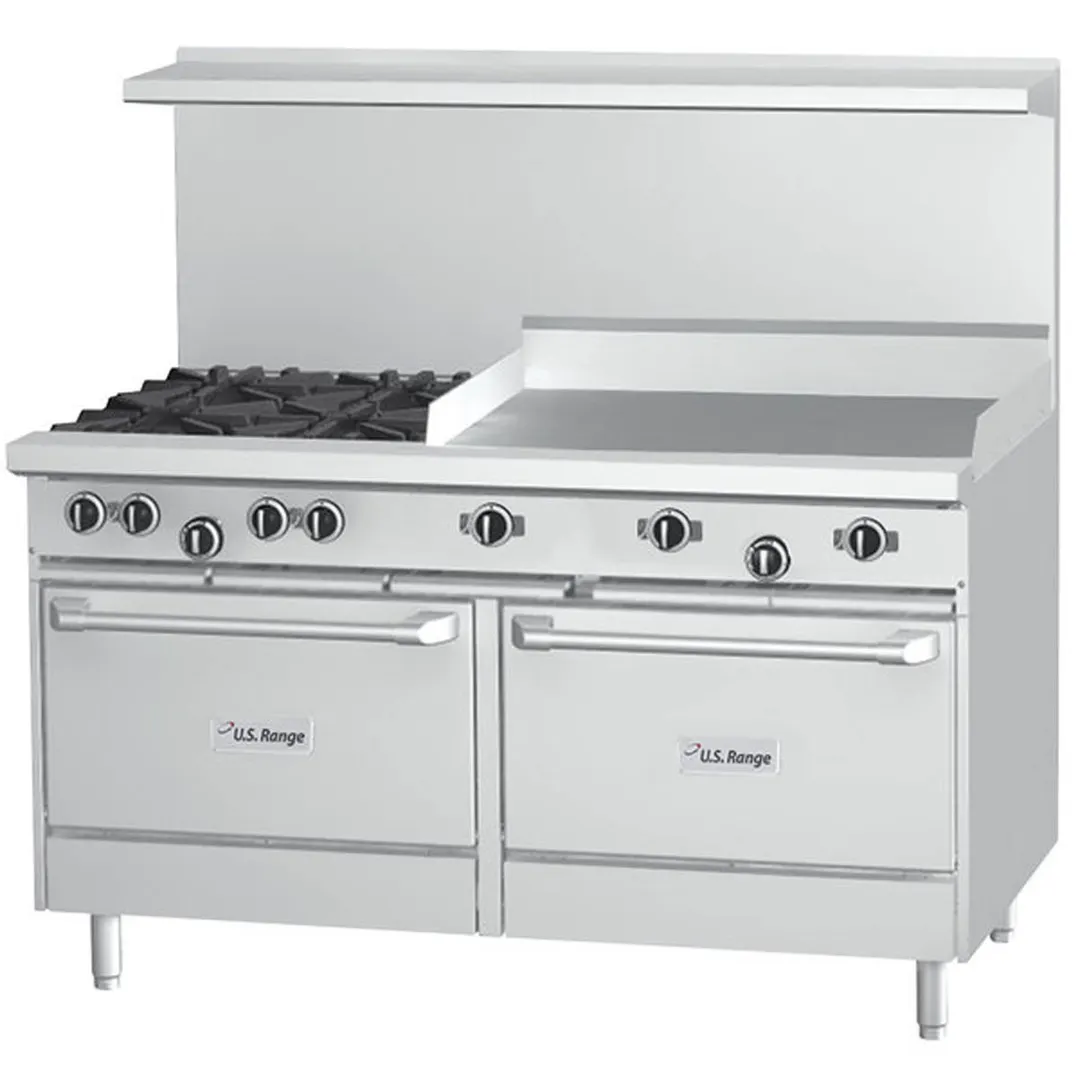 Garland US Range U48-4G24RS 48" Gas Restaurant Range w/ (4) Open Burners, 24" Griddle, (1) Standard Oven, (1) Cabinet Base, 202.000 BTU