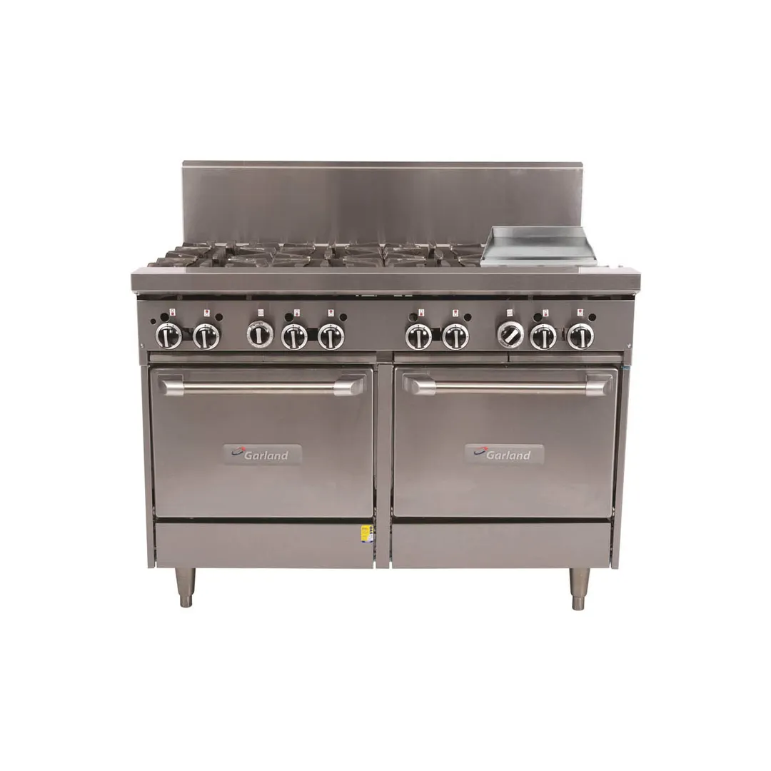 Garland US Range U48-6G12LL 48" Gas Restaurant Range w/ (6) Open Burners, 12" Griddle, (2) Space Saver Ovens, 274.000 BTU