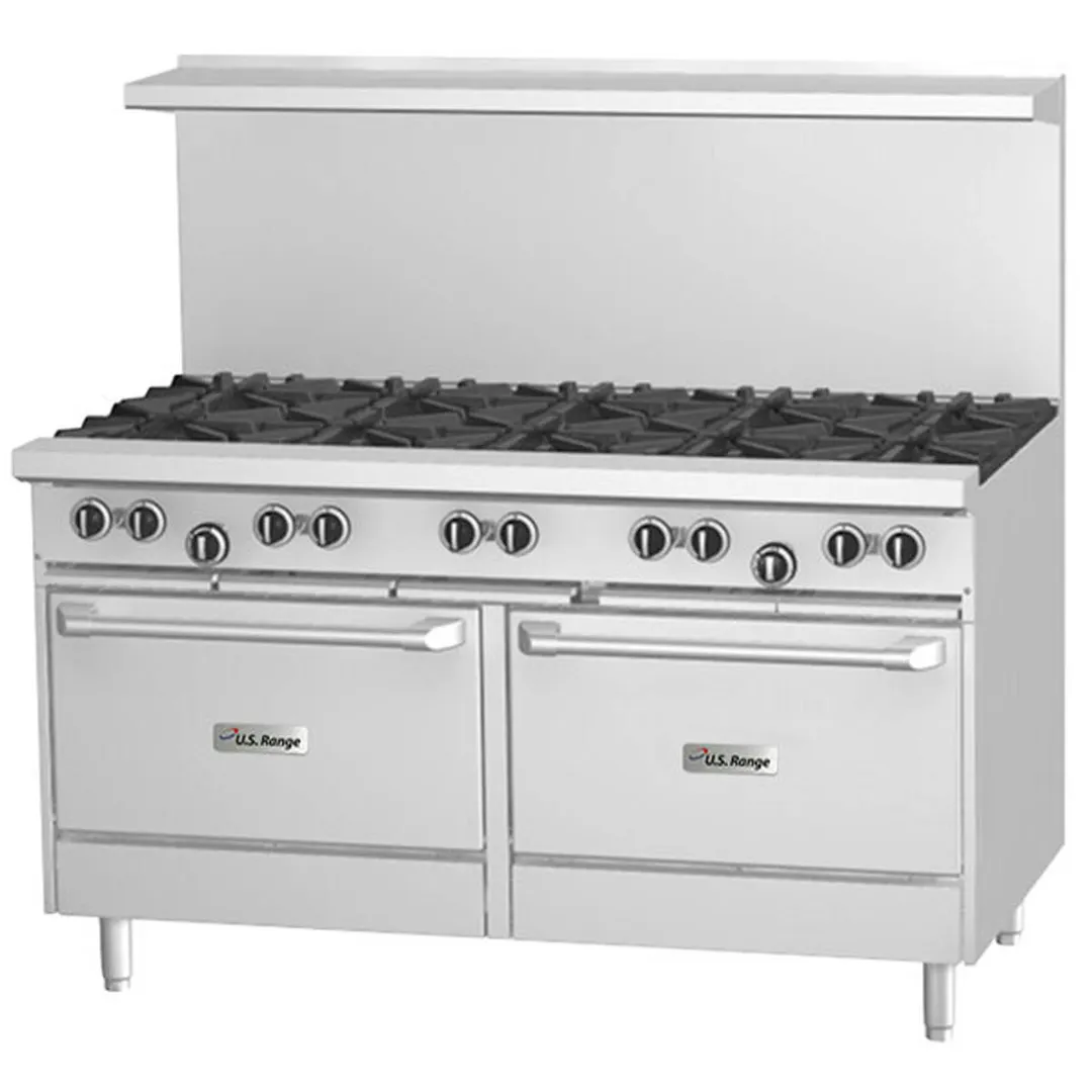 Garland US Range U60-10SS 60" Gas Restaurant Range w/ (10) Open Burners, (2) Cabinet Bases, 320.000 BTU